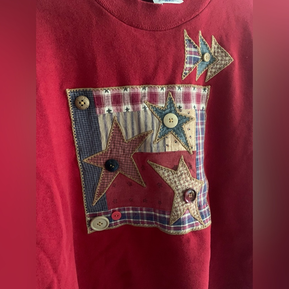 Vintage Quilted Pattern Jerzees Red Crewneck Swea… - image 2